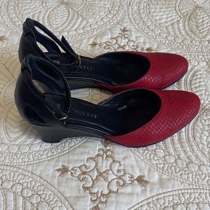 Renato   Authentic  leather , Elegant Two-Tone Wedge Heels